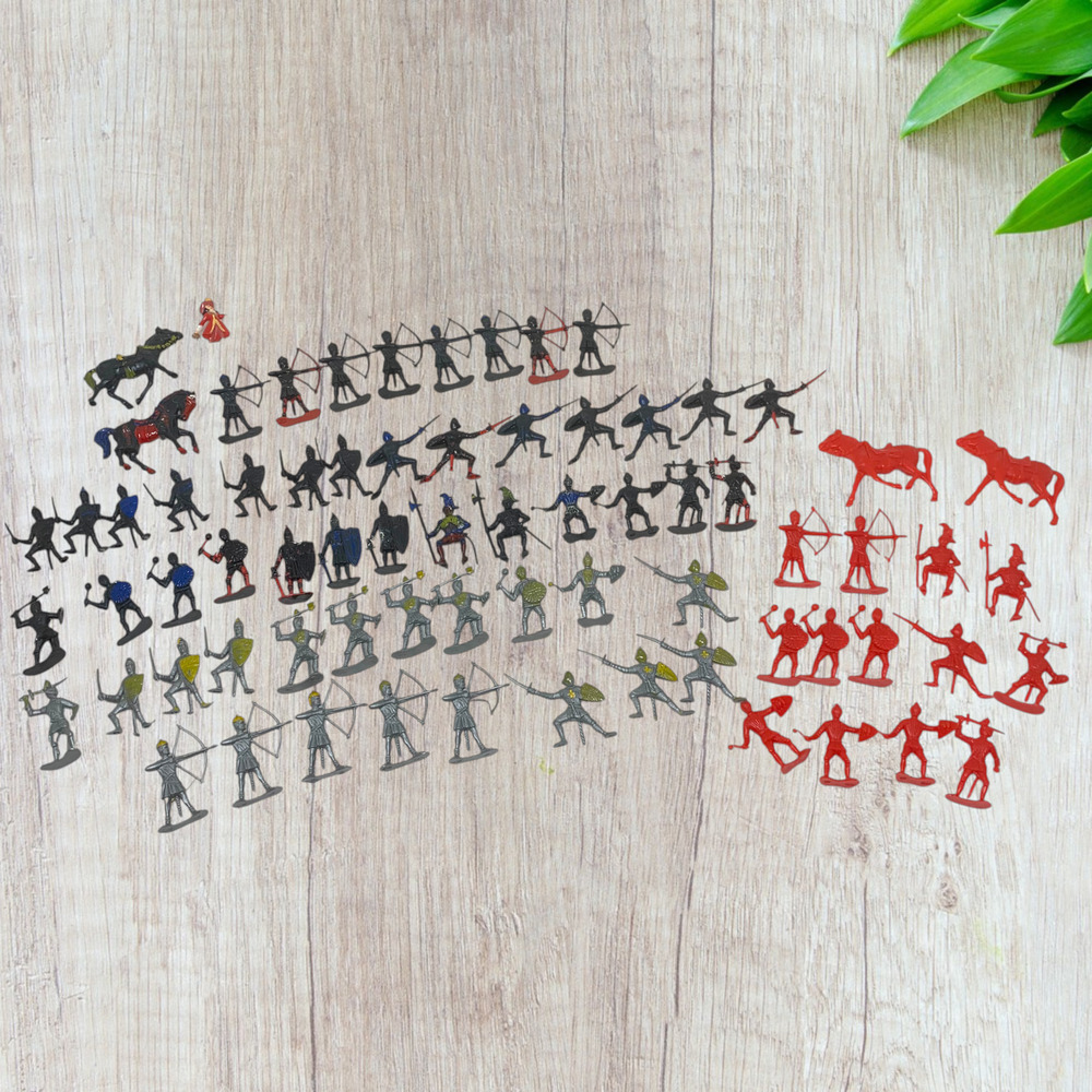 Lot of 71 Vintage Marx Medieval Knights Soldiers Archers Horses Plastic Figures